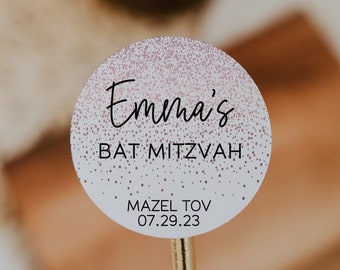 Bat Mitzvah Favor Labels, Bar Mitzvah Party Favors Stickers, 2" Round Bar Mitzvah Party Labels, Bat Mitzvah Party Labels, Candy Bar Labels