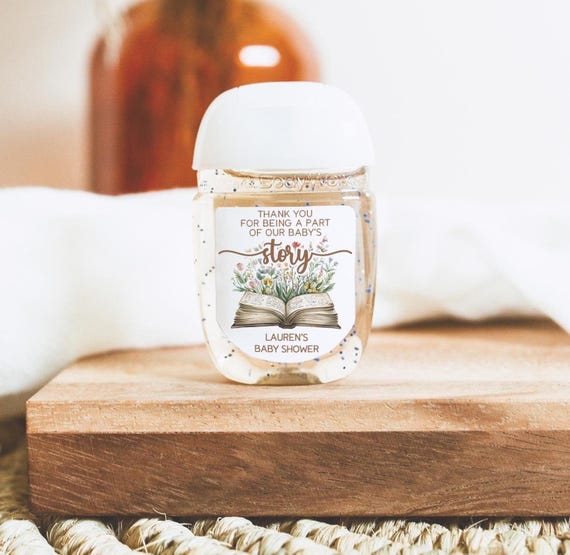 A New Chapter Begins Baby Shower Favor Stickers, Storybook Baby Shower Favor Hand Sanitizer Labels, Book Baby Shower Hand Sanitizer Labels