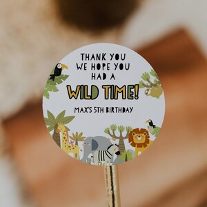 Safari Animal Birthday Party Favor Stickers: Personalized Jungle Theme