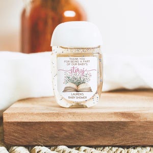 A New Chapter Begins Baby Shower Favor Stickers, Storybook Baby Shower Favor Hand Sanitizer Labels, Book Baby Shower Hand Sanitizer Labels pink