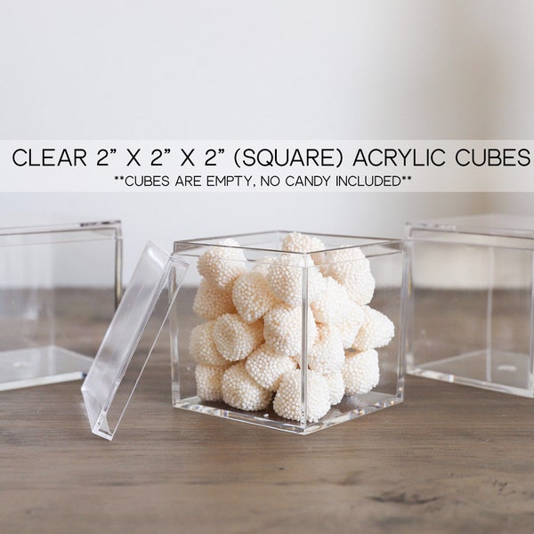 Clear Acrylic Square Cubes with Lid 2" x 2" x 2", Candy Boxes, Favor Boxes, Birthday Treat Boxes, Wedding Favor Boxes, Baby Shower Favors