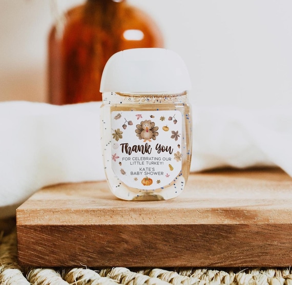 Little Turkey baby shower favor, hand sanitizer favor label, Fall baby shower, Thanksgiving baby shower turkey baby shower