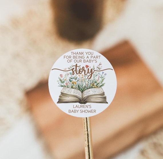A New Chapter Begins Baby Shower Favor Sticker, Storybook Baby Shower Favor Labels, 2" Round Baby Shower Labels, Storybook Baby Shower Label