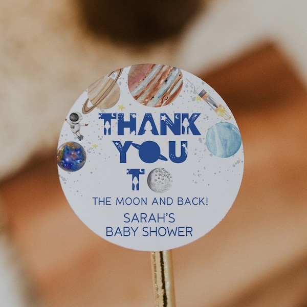 Space Baby Baby Shower Favor Labels, Thank you to the moon & back, Space Planet Stickers, Moon baby shower favors, Galaxy baby shower