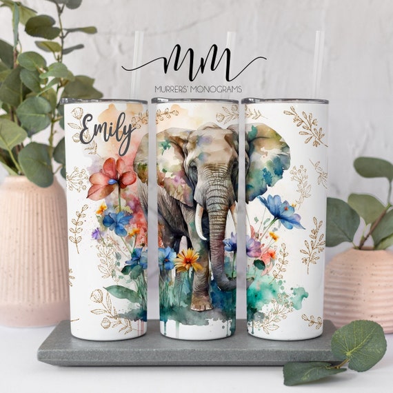 Elephant Floral Tumbler Personalized, Elephant Gifts, Elephant Gift for  Women, Elephant Tumbler Cup With Straw, Elephant Mug 