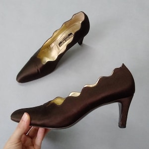 Vintage Bruno Magli Couture Brown Satin Pumps size 8