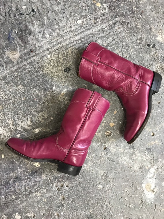 Vintage Justin Boots Pink Raspberry Leather Cowboy
