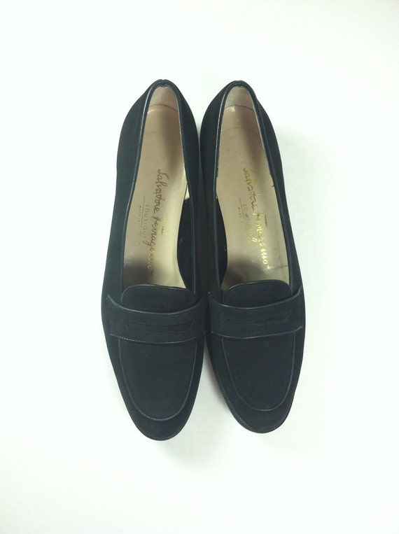 Vintage Black Suede Shoes Flat Italian Nubuck Salvatore | Etsy