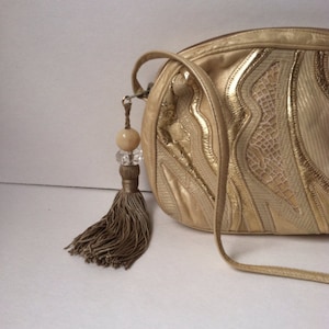 Vintage Gold Leather Bag / Metallic Leather Bag / Small Patchwork Bag / Sharif Bag