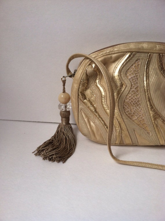 Vintage Gold Leather Bag / Metallic Leather Bag / Small Patchwork Bag / Sharif Bag