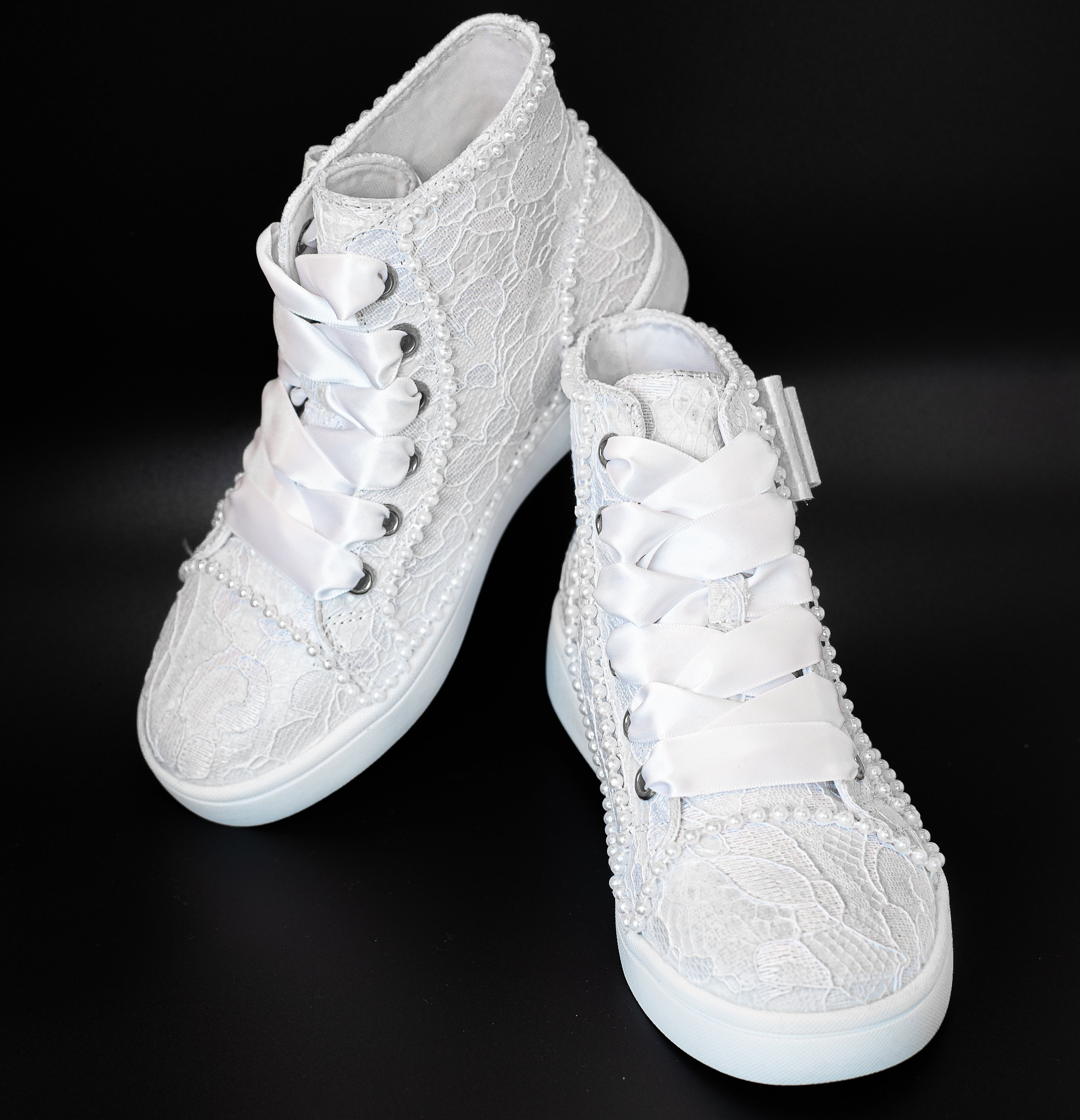 Fancy White High Top Sneaker With Lace and Pearls - Etsy