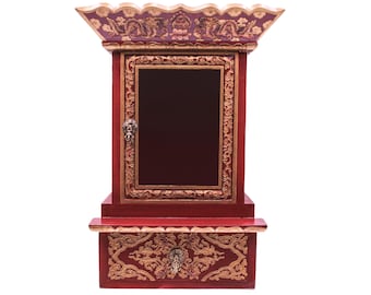 Tibetan Altar Handcaved and Red Painted using natural pigments