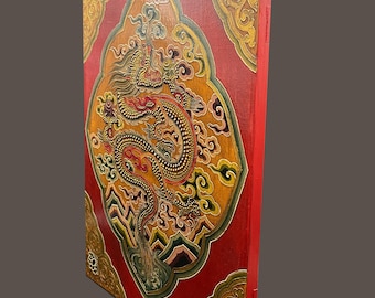 Tibetan Dragon Wall Art carved and painted in native wood