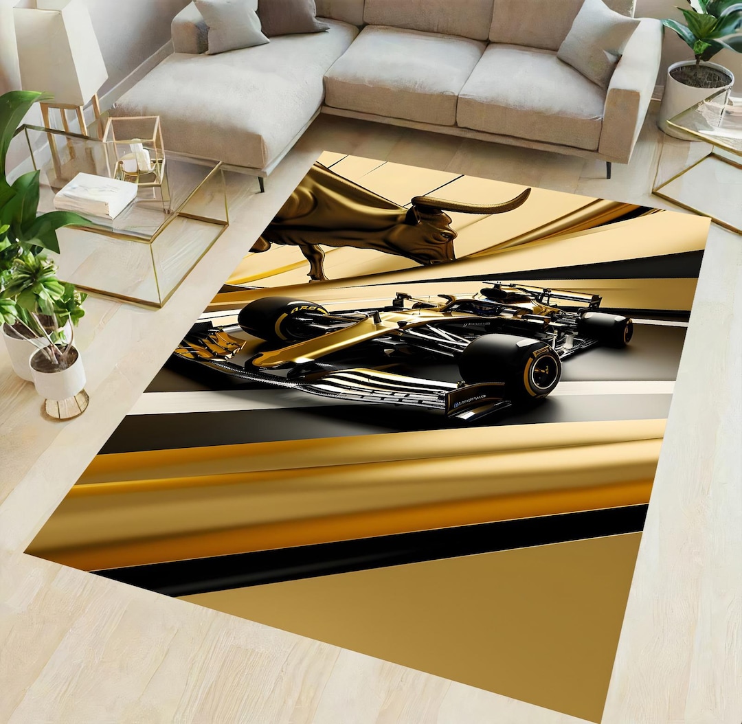 Gold Formula 1 Racing Rug: Luxury Sports Car Area Rug - Etsy