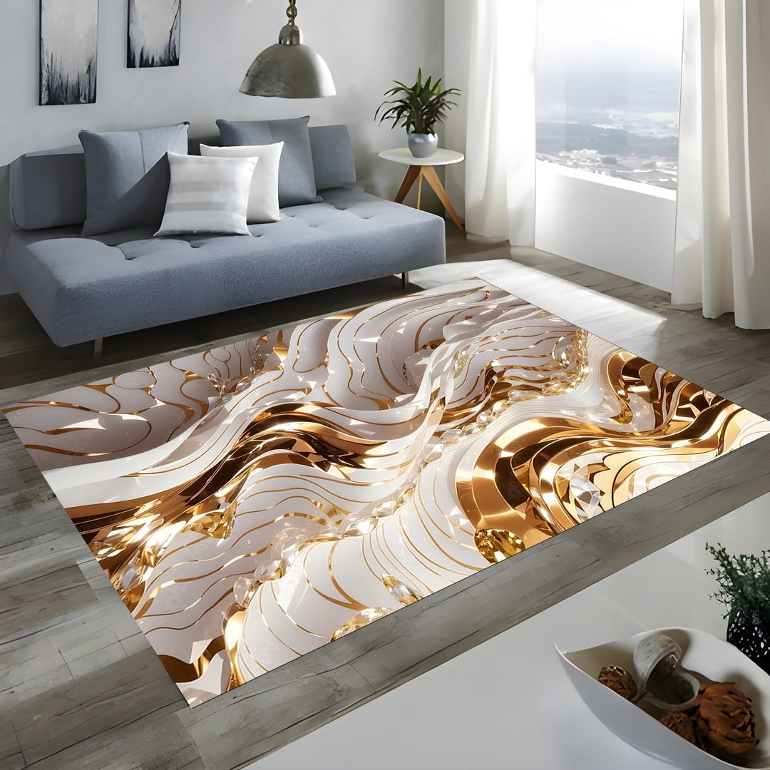 Gold Wave Rug: Metallic Glamour Carpet, Living Room Decor - Etsy