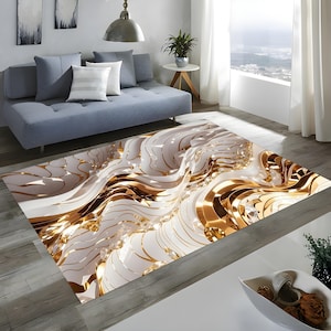 Gold Wave Rug,Metallic Rug,Glamour Gold Rug,Metallic Wave Carpet,Living Room Rug,Kitchen Rug,gift for her,Kids Room Rug,Gift For Her