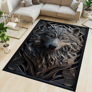 Majestic Wolf Rug,Wolf Head Carpet,Nordic Wolf Rug,Powerful Wolf Decor,Living Room Rug,Modern Home Decor,Kitchen Rug,Kids Room Rug,Gift