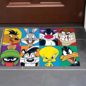 Cartoon Character Door Mat,Looney Tunes Paspas,Animated Welcome Mat,Fun Cartoon Entrance Rug,Colorful Cartoon Character Mat,Kids Room Paspas