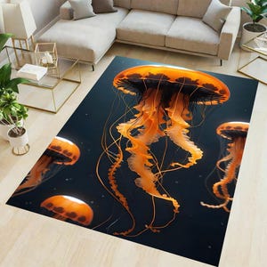 Jellyfish Rug,Oceanic Area Rug,Underwater Rug,Marine Life Mat,Sea Life Rug,Living Room Rug,Modern Home Decor,Kitchen Rug,Kids Room Rug,Gift