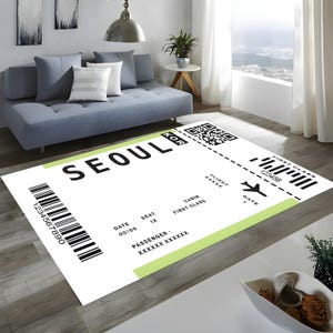 Tapete de cartão de embarque de Seul, tapete de passagem de viagem, tapete de cartão de embarque da Coreia, tapete de passagem, tapete de sala de estar, decoração de casa moderna, tapete de cozinha, tapete de quarto de criança