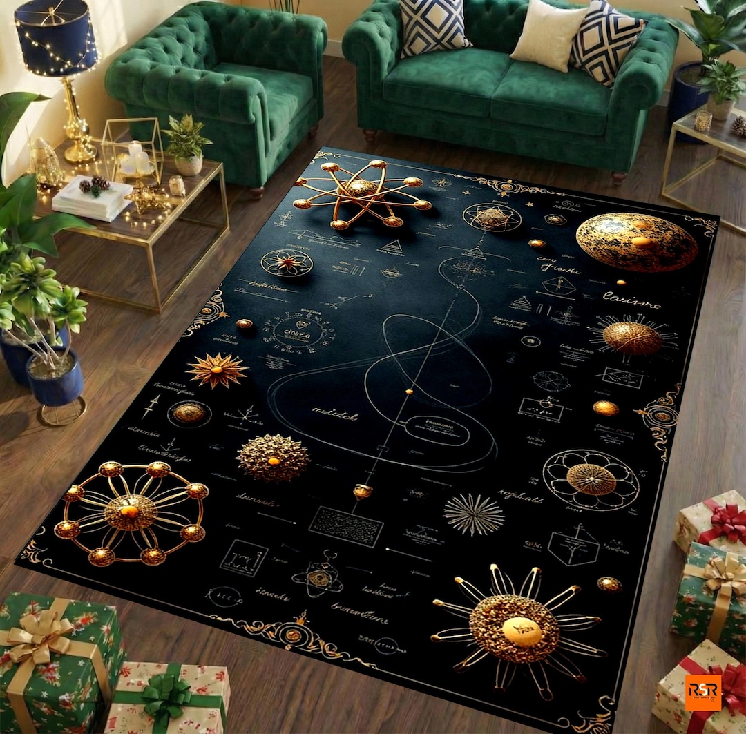 Celestial Science Area Rug – Black & Gold Cosmic Blueprint - Etsy