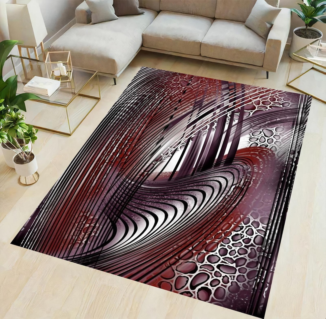 3D Illusion Rug: Futuristic Swirl, Metallic Black Accent - Etsy