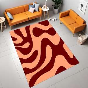 Retro Carpet,Orange Rug,Groovy Decor,Modern Rug,70s Inspired Rug,Living Room Rug,Modern Home Decor,Kitchen Rug,Kids Room Rug,Gift For Her