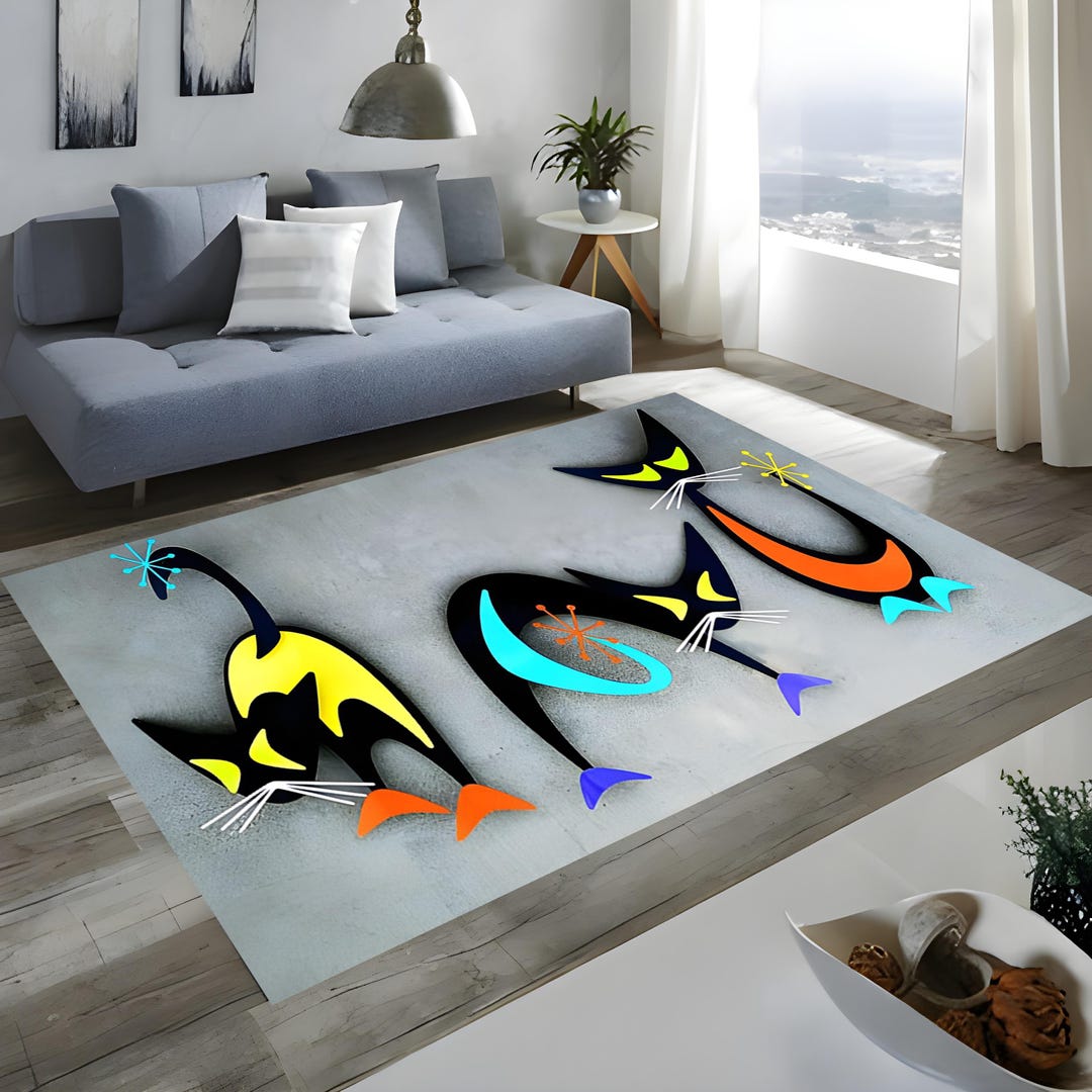 Animals Abstract Rug Abstract Cat Art Rug: Colorful Animal Carpet, Modern Home Decor - Etsy