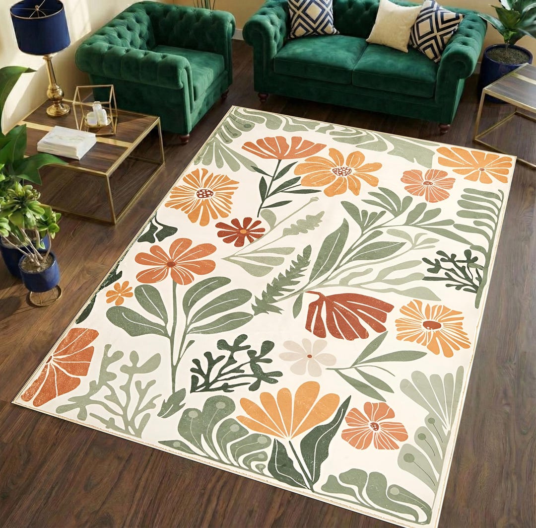 Floral Botanical Rug | Modern Living Room Carpet | Nature Decor - Etsy