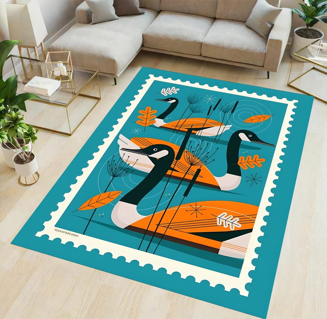 Goose Rug,goose Stamp Rug,vintage Stamp Rug,animal Print Rug,bird Print ...