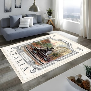 Decoração da Itália, Tapete Vintage, Tapete de Selo, Tapete Milano, Tapete de Viagem, Tapete de Cartão Postal, Tapete de Arte Italiana, Tapete de Sala de Estar, Decoração de Casa, Tapete de Cozinha, Tapete de Quarto Infantil