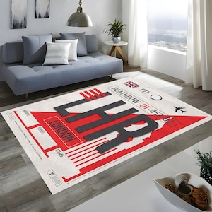 Decorazione per pass d'imbarco LHR, tappeto per biglietti di Londra, regalo per amanti dei viaggi, tappeto alla moda, tappeto per soggiorno, arredamento per la casa, tappeto da cucina, tappeto per cameretta dei bambini, regalo per lei