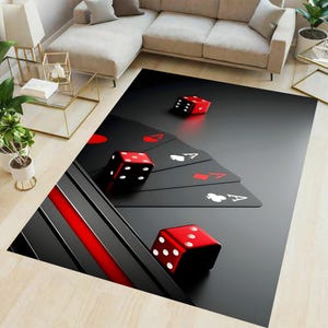 Blackjack Teppich,Casino Teppich,Pokerzimmer Dekor,Würfel und Karten Teppich, Wohnzimmer Teppich, Modernes Wohndekor,Küchenteppich,Kinderzimmer Teppich, Geschenk