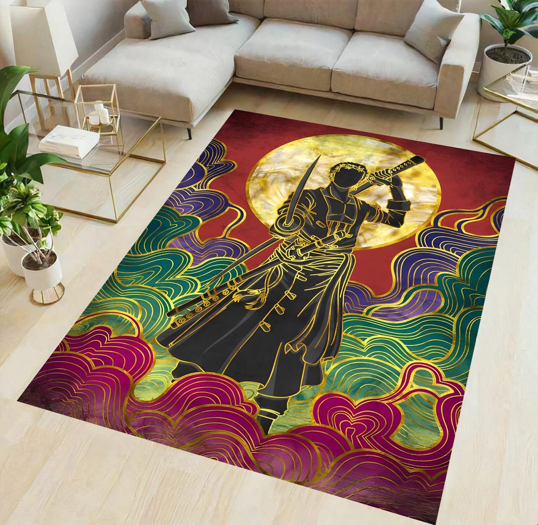 Samurai Warrior Rug: Golden Anime Mat, Modern Home Decor - Etsy