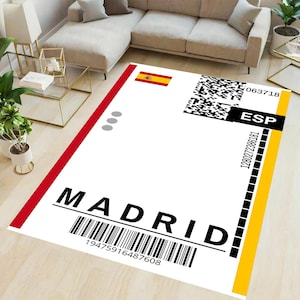 Tapete de cartão de embarque de Madrid, tapete de bilhete de viagem, tapete de cartão de embarque da Espanha, tapete de bilhete, tapete de sala de estar, decoração de casa moderna, tapete de cozinha, tapete de quarto de criança