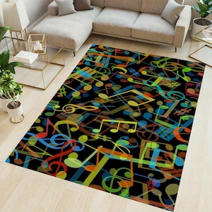Music Notes Rug,Colorful Music Rug,Musical Symbols Rug,Music Lover&#39;s Gift,Living Room Rug,Modern Home Decor,Kitchen Rug,Kids Room Rug,Gift