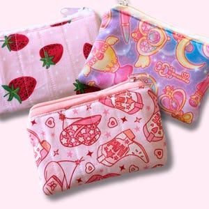 Mini bolsa com zíper, bolsa com zíper Sailor Moon, bolsa com zíper de anime, bolsa com zíper Cowgirl, bolsa com zíper de morango, mini carteira