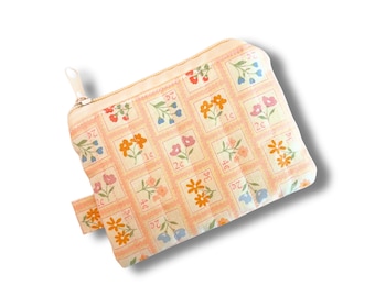 Monedero con cremallera floral, monedero acolchado, monedero con cremallera y solapa, mini cartera, monedero, regalos para niñas, regalo hecho a mano