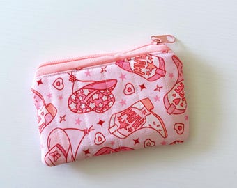 Pink Cowgirl Coin Purse, Handmade Zipper Pouch, Handmade Coin Purse, Gift for girls, Handmade gift