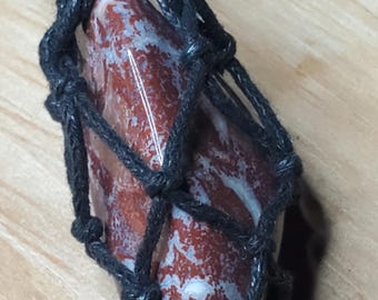 Red Brecciated Jasper in Black Hand Woven Rope Necklace (C)
