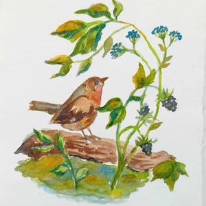 Handgemaltes Originalkunstwerk des Vogels auf A5-Papier, Originalaquarell, Geschenk, Originalkunstwerk