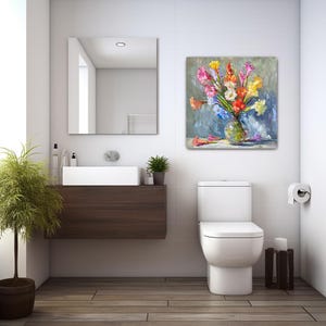 Gladiolus Wall Art, Canvas or Poster, Floral Impressionism Decor, Living Room Bedroom Dining Room Sunroom Wall Art, Pink Yellow Blue White image 5
