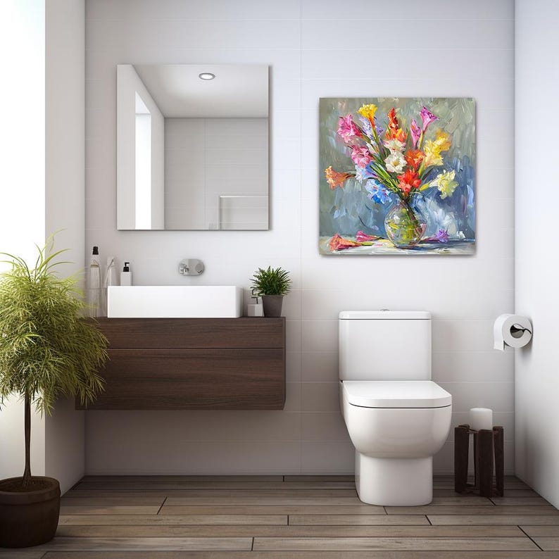 Gladiolus Wall Art, Canvas or Poster, Floral Impressionism Decor, Living Room Bedroom Dining Room Sunroom Wall Art, Pink Yellow Blue White image 5