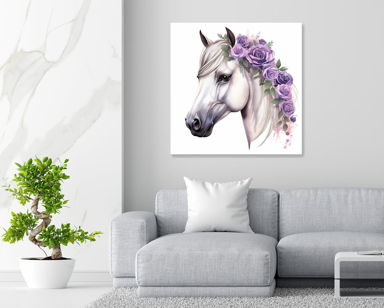 CXHOSTENT Leinwand-Kunst – Weißes Pferd Mit Rosa Blumen, Wandbild 30x45 Cm, Modernes Wohnzimmer-Dekor