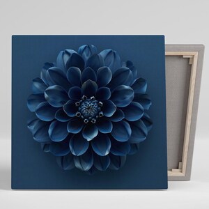 Dahlia Wall Art, Canvas or Poster, Contemporary Floral Elegance, Living Room Bedroom Office Dining Room Wall Decor, Blue Navy Teal White
