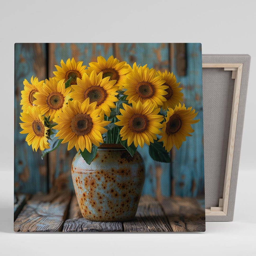Sunflower Art, Canvas or Poster, Rustic Farmhouse Decor, Living Room ...