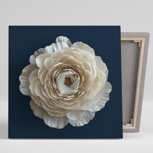 Ranunculus Art, Canvas or Poster, Floral Modern Minimalist Decor, Living Room Bedroom Office Dining Room Wall Art, White Beige Navy Gold