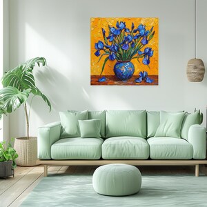 Iris Wall Art, Canvas or Poster, Impressionism Floral Decor, Living Room Bedroom Dining Room Office Wall Art, Blue Yellow Orange Green image 7