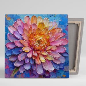 Dahlia Art, Canvas or Poster, Contemporary Floral Decor, Living Room Office Bedroom Dining Room Art, Pink Orange Purple Blue, Dahlia Decor