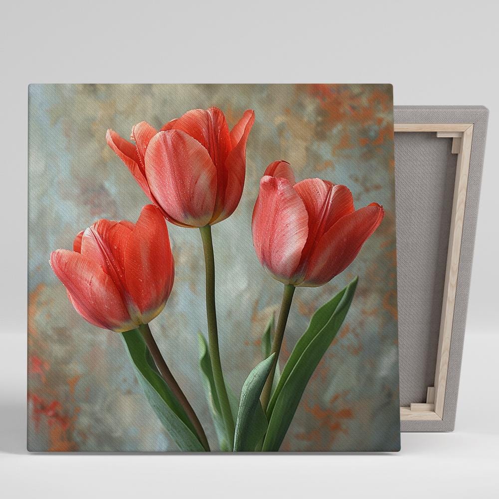 Tulip Wall Art, Canvas or Poster, Floral Contemporary Decor, Living Room Bedroom Office Dining Room Wall Art, Vibrant Red Green Pink White
